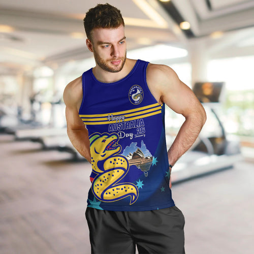Custom Australia Day Eels Men Tank Top NRL 2024 Sydney Opera House With Map