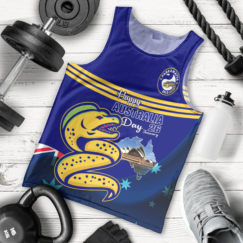 Custom Australia Day Eels Men Tank Top NRL 2024 Sydney Opera House With Map