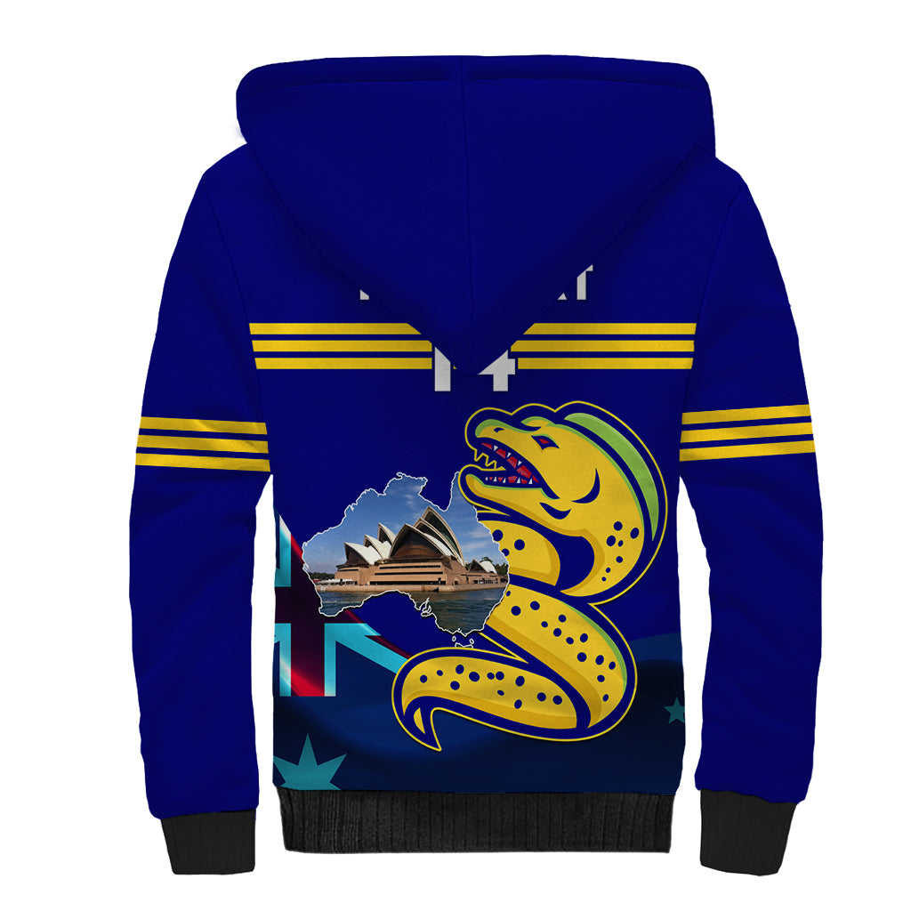 Custom Australia Day Eels Sherpa Hoodie NRL 2024 Sydney Opera House With Map