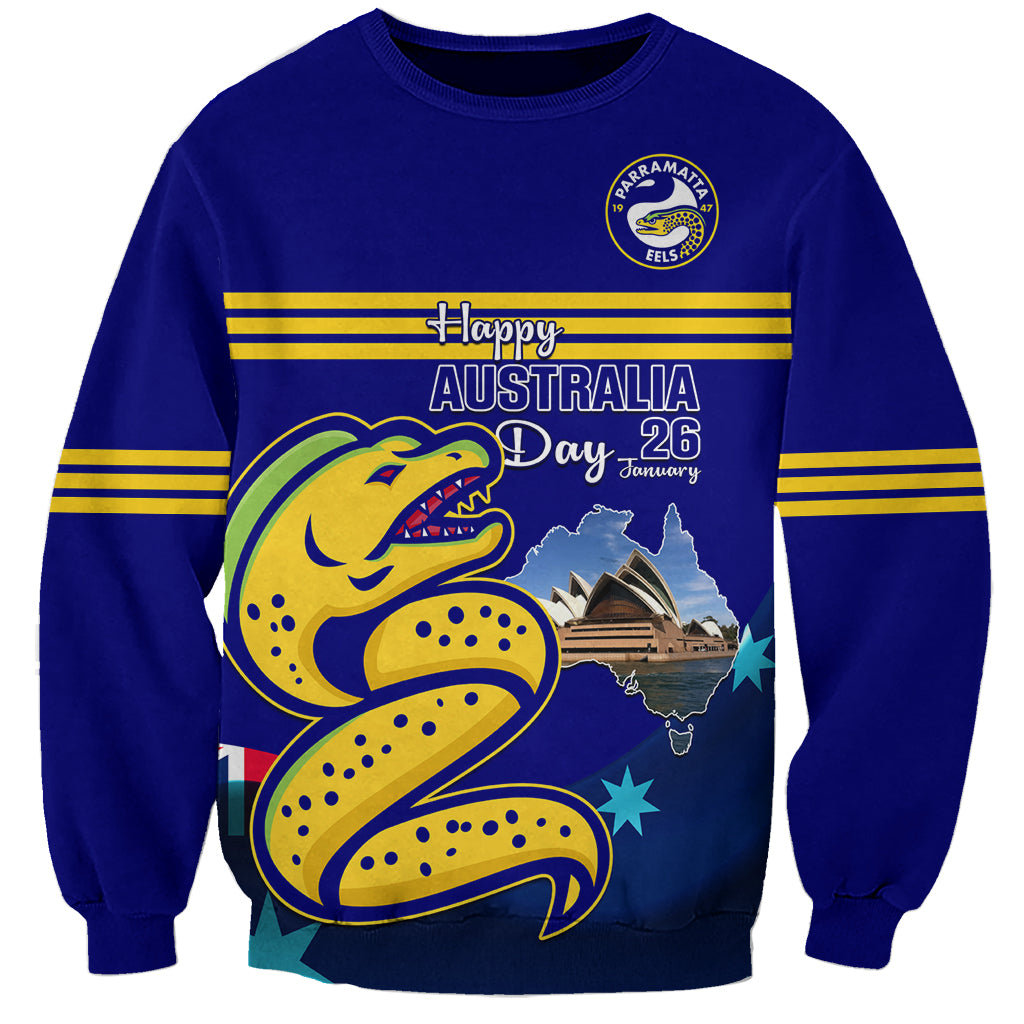 Custom Australia Day Eels Sweatshirt NRL 2024 Sydney Opera House With Map