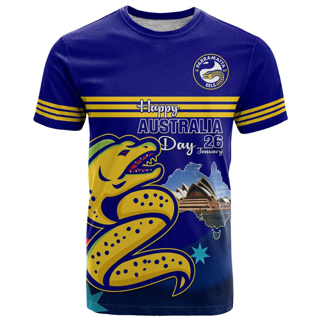 Custom Australia Day Eels T Shirt NRL 2024 Sydney Opera House With Map