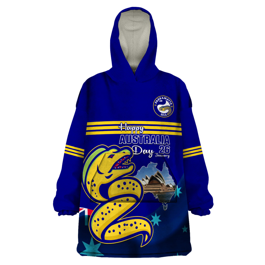 Custom Australia Day Eels Wearable Blanket Hoodie NRL 2024 Sydney Opera House With Map