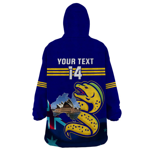 Custom Australia Day Eels Wearable Blanket Hoodie NRL 2024 Sydney Opera House With Map