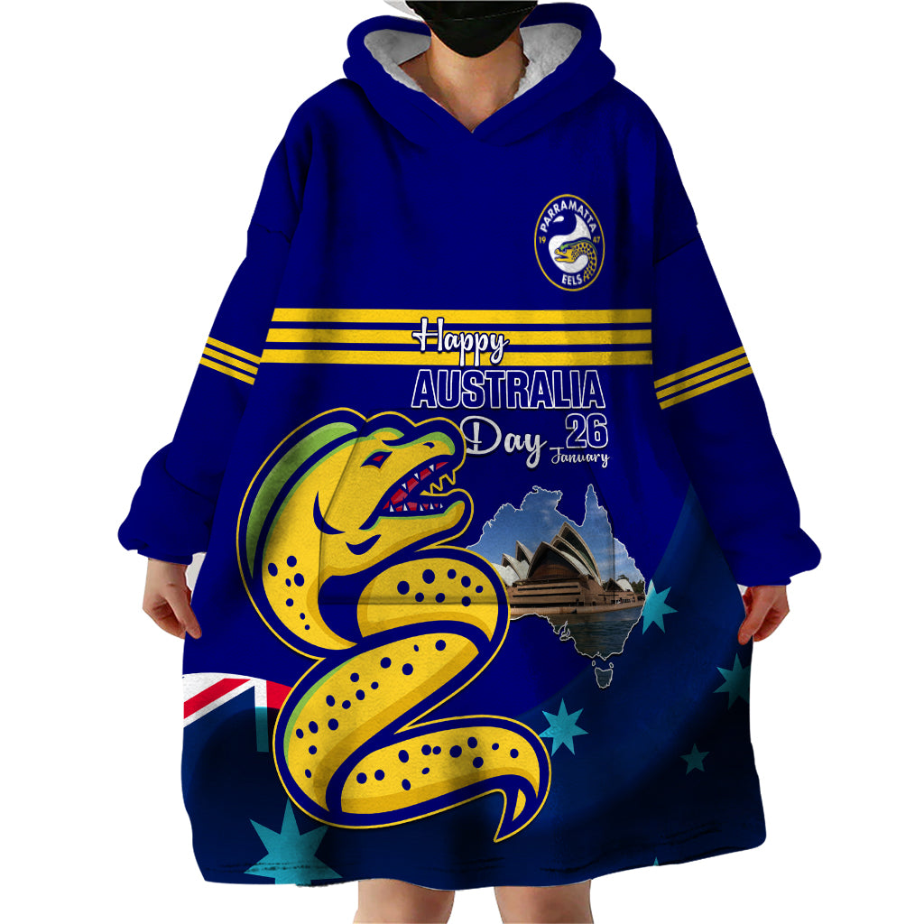 Custom Australia Day Eels Wearable Blanket Hoodie NRL 2024 Sydney Opera House With Map