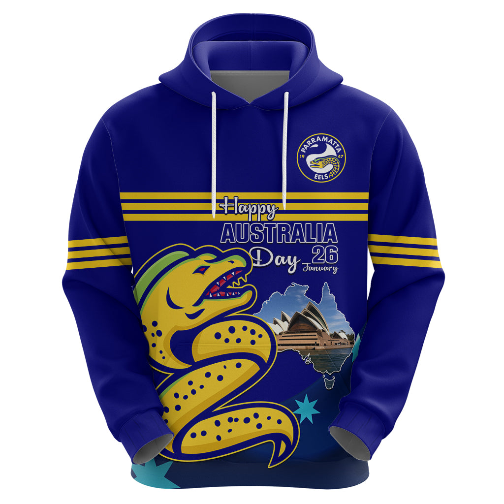 Custom Australia Day Eels Zip Hoodie NRL 2024 Sydney Opera House With Map
