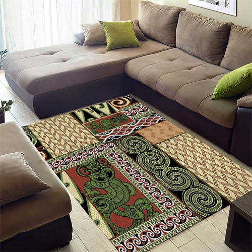 Beige Aotearoa Kowhaiwhai Pattern Area Rug NZ Maori Quilt Style