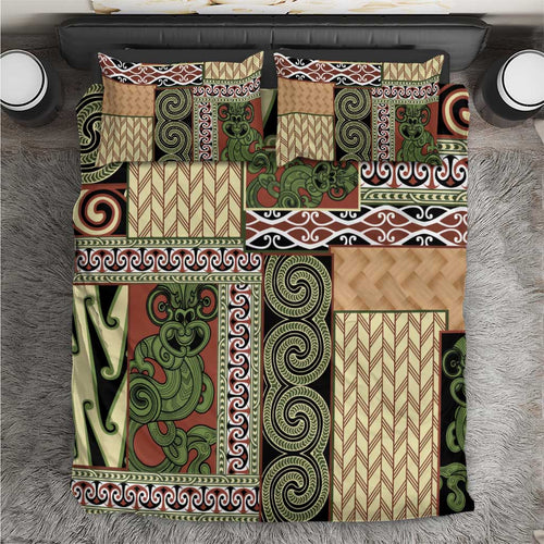 Beige Aotearoa Kowhaiwhai Pattern Bedding Set NZ Maori Quilt Style