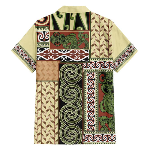 Beige Aotearoa Kowhaiwhai Pattern Family Matching Long Sleeve Bodycon Dress and Hawaiian Shirt NZ Maori Quilt Style