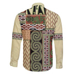 Beige Aotearoa Kowhaiwhai Pattern Family Matching Puletasi and Hawaiian Shirt NZ Maori Quilt Style