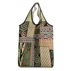 Beige Aotearoa Kowhaiwhai Pattern Grocery Bag NZ Maori Quilt Style