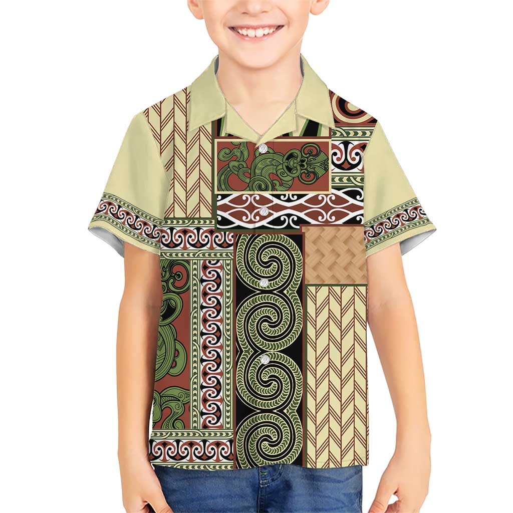 Beige Aotearoa Kowhaiwhai Pattern Hawaiian Shirt NZ Maori Quilt Style