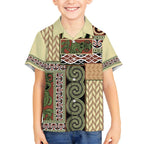 Beige Aotearoa Kowhaiwhai Pattern Hawaiian Shirt NZ Maori Quilt Style