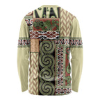 Beige Aotearoa Kowhaiwhai Pattern Long Sleeve Shirt NZ Maori Quilt Style