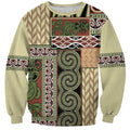 Beige Aotearoa Kowhaiwhai Pattern Sweatshirt NZ Maori Quilt Style