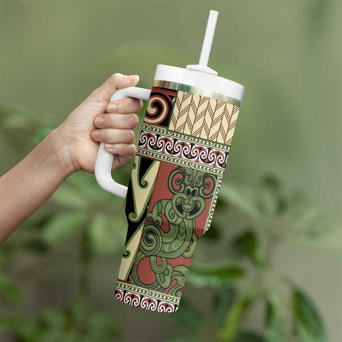 Beige Aotearoa Kowhaiwhai Pattern Tumbler With Handle NZ Maori Quilt Style