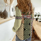 Beige Aotearoa Kowhaiwhai Pattern Women Casual Shirt NZ Maori Quilt Style