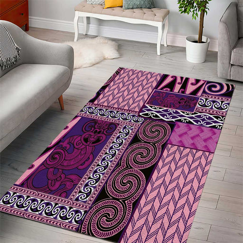Pink Aotearoa Kowhaiwhai Pattern Area Rug NZ Maori Quilt Style