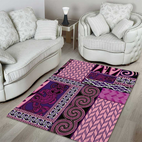 Pink Aotearoa Kowhaiwhai Pattern Area Rug NZ Maori Quilt Style