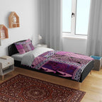 Pink Aotearoa Kowhaiwhai Pattern Bedding Set NZ Maori Quilt Style