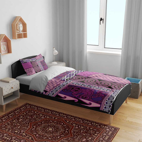 Pink Aotearoa Kowhaiwhai Pattern Bedding Set NZ Maori Quilt Style