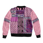 Pink Aotearoa Kowhaiwhai Pattern Bomber Jacket NZ Maori Quilt Style