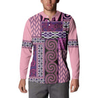 Pink Aotearoa Kowhaiwhai Pattern Button Sweatshirt NZ Maori Quilt Style