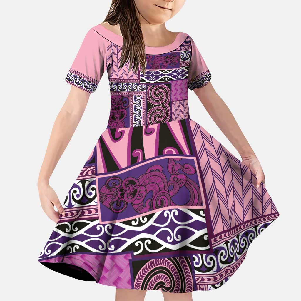 Pink Aotearoa Kowhaiwhai Pattern Family Matching Puletasi and Hawaiian Shirt NZ Maori Quilt Style