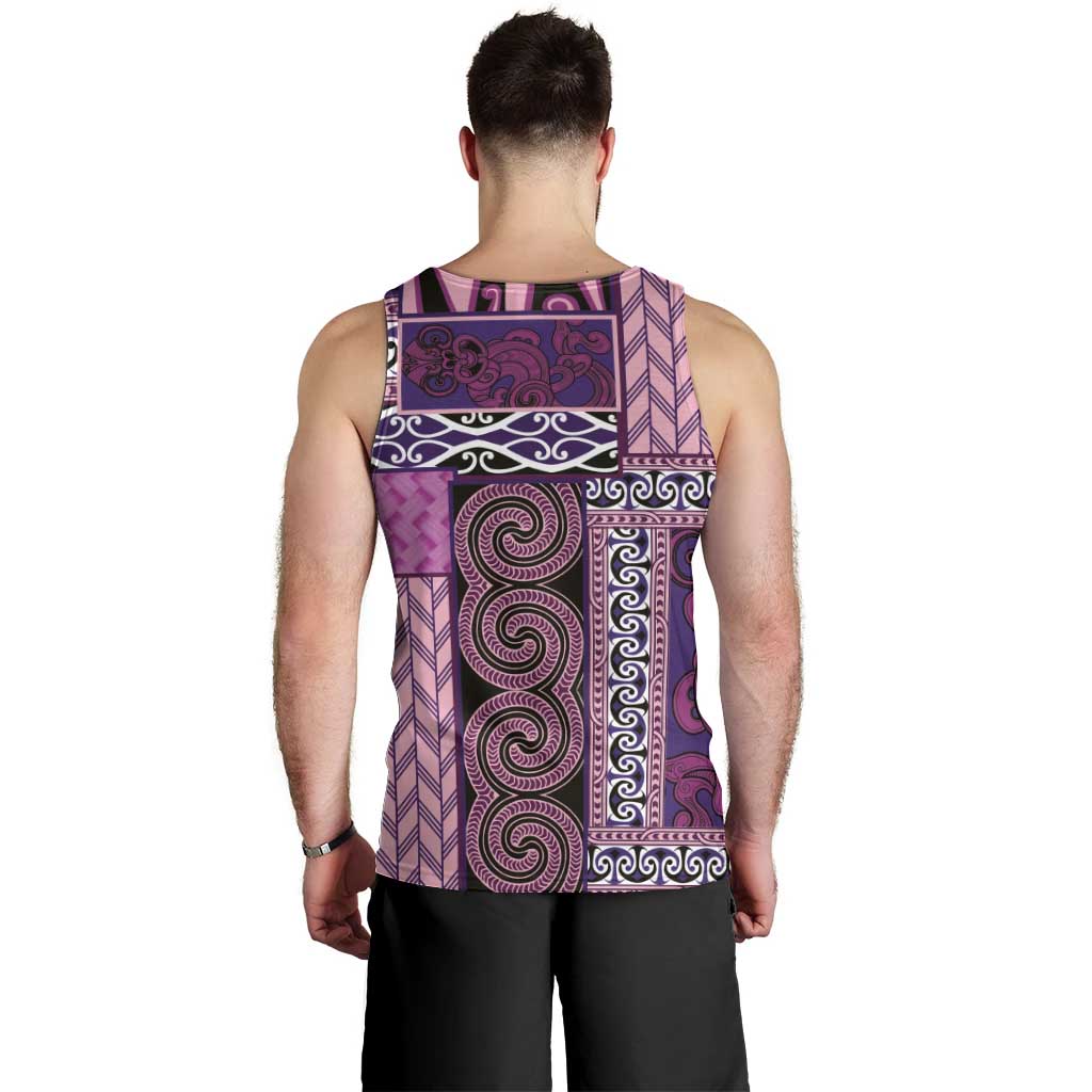 Pink Aotearoa Kowhaiwhai Pattern Men Tank Top NZ Maori Quilt Style