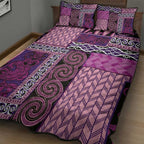 Pink Aotearoa Kowhaiwhai Pattern Quilt Bed Set NZ Maori Quilt Style