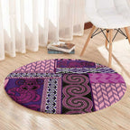 Pink Aotearoa Kowhaiwhai Pattern Round Carpet NZ Maori Quilt Style