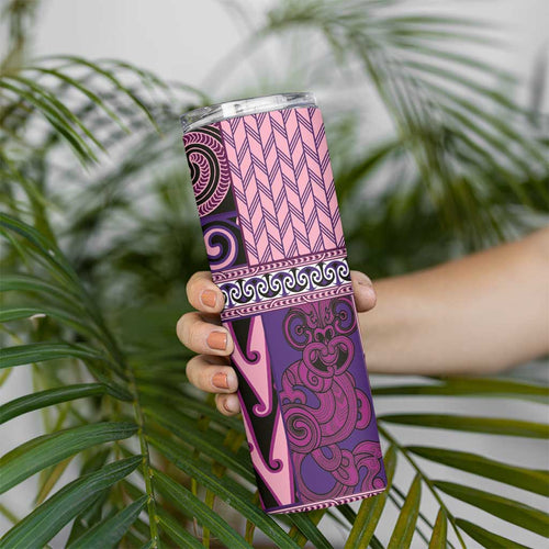 Pink Aotearoa Kowhaiwhai Pattern Skinny Tumbler NZ Maori Quilt Style