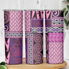 Pink Aotearoa Kowhaiwhai Pattern Skinny Tumbler NZ Maori Quilt Style