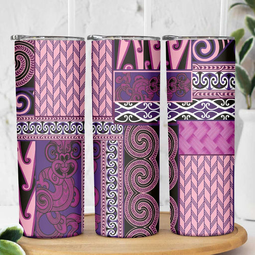 Pink Aotearoa Kowhaiwhai Pattern Skinny Tumbler NZ Maori Quilt Style