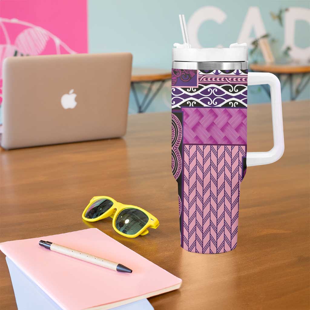 Pink Aotearoa Kowhaiwhai Pattern Tumbler With Handle NZ Maori Quilt Style