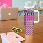 Pink Aotearoa Kowhaiwhai Pattern Tumbler With Handle NZ Maori Quilt Style