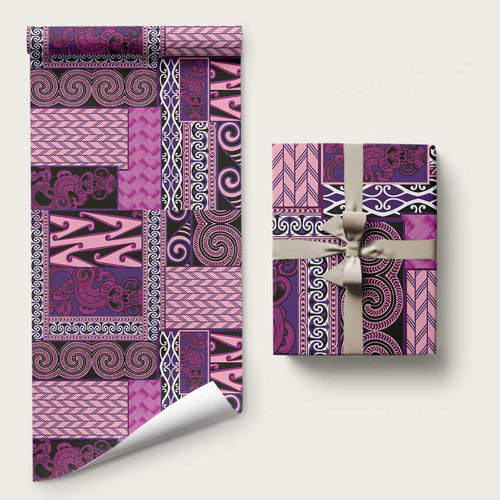 Pink Aotearoa Kowhaiwhai Pattern Wrapping Paper NZ Maori Quilt Style - Aussie Hoodie