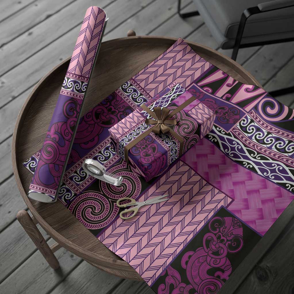 Pink Aotearoa Kowhaiwhai Pattern Wrapping Paper NZ Maori Quilt Style - Aussie Hoodie