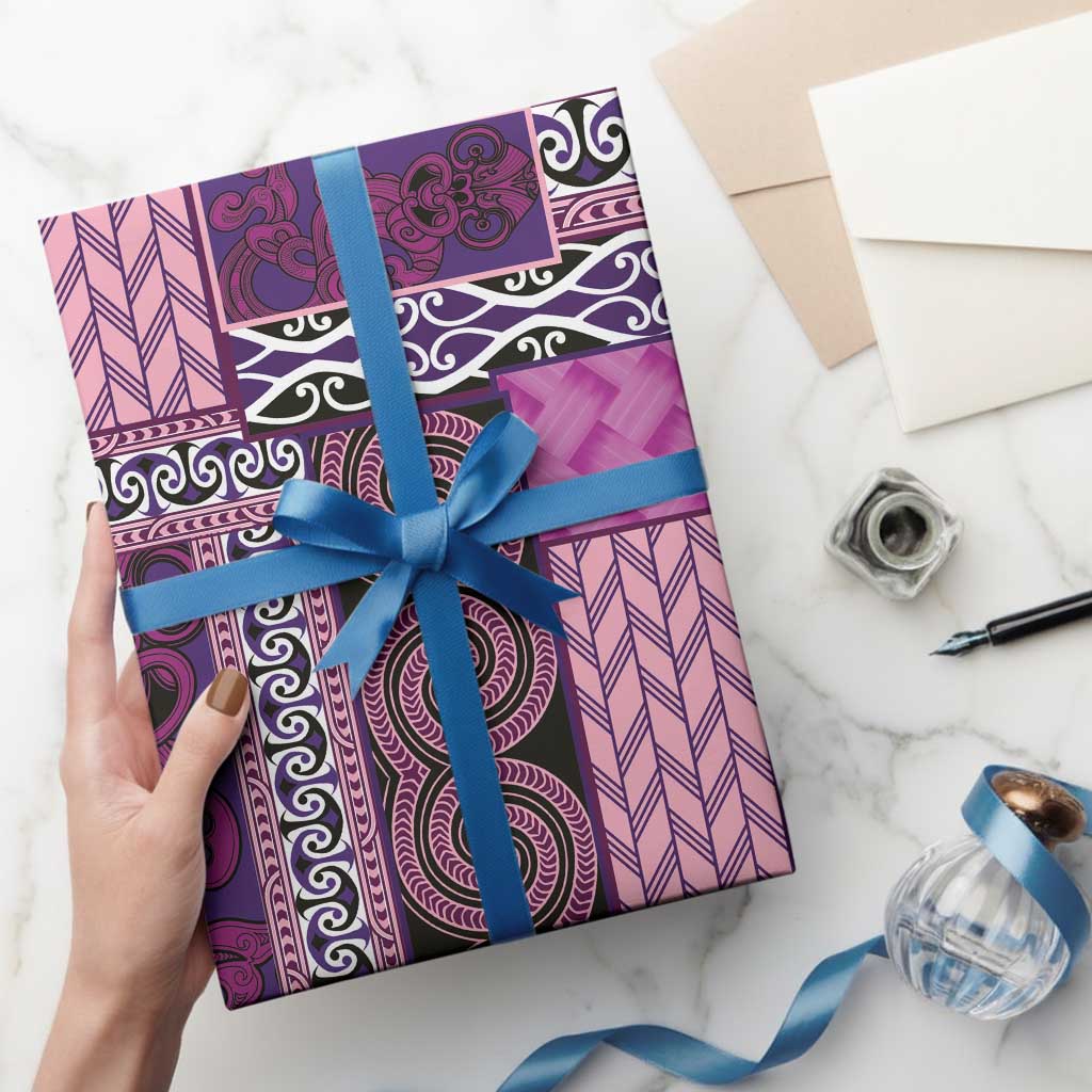 Pink Aotearoa Kowhaiwhai Pattern Wrapping Paper NZ Maori Quilt Style - Aussie Hoodie