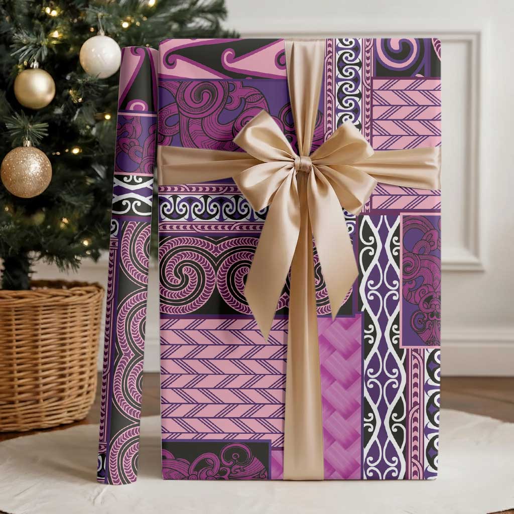 Pink Aotearoa Kowhaiwhai Pattern Wrapping Paper NZ Maori Quilt Style - Aussie Hoodie