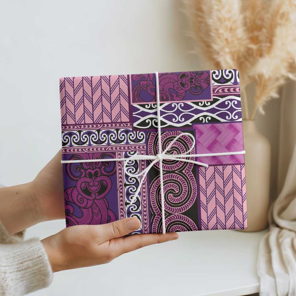 Pink Aotearoa Kowhaiwhai Pattern Wrapping Paper NZ Maori Quilt Style - Aussie Hoodie