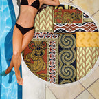Yellow Aotearoa Kowhaiwhai Pattern Beach Blanket NZ Maori Quilt Style