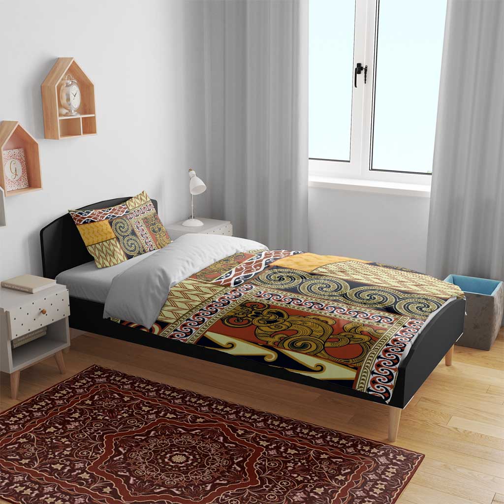 Yellow Aotearoa Kowhaiwhai Pattern Bedding Set NZ Maori Quilt Style