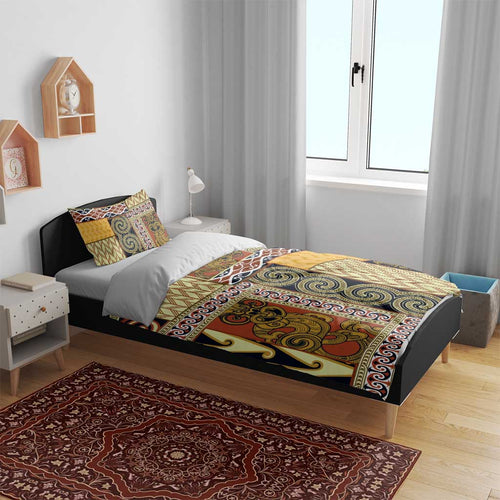 Yellow Aotearoa Kowhaiwhai Pattern Bedding Set NZ Maori Quilt Style