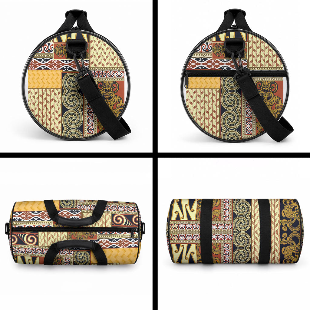 Yellow Aotearoa Kowhaiwhai Pattern Duffle Bag NZ Maori Quilt Style