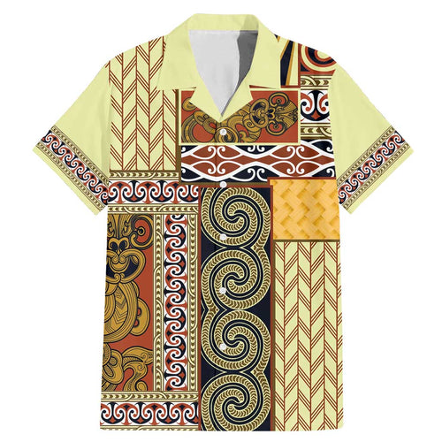 Yellow Aotearoa Kowhaiwhai Pattern Family Matching Mermaid Dress and Hawaiian Shirt NZ Maori Quilt Style