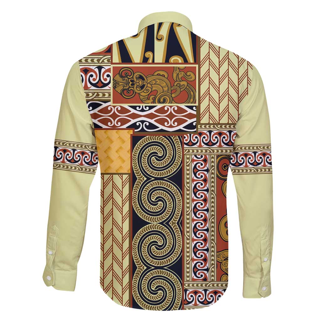 Yellow Aotearoa Kowhaiwhai Pattern Family Matching Off Shoulder Maxi Dress and Hawaiian Shirt NZ Maori Quilt Style