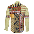 Yellow Aotearoa Kowhaiwhai Pattern Family Matching Off Shoulder Maxi Dress and Hawaiian Shirt NZ Maori Quilt Style