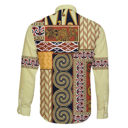 Yellow Aotearoa Kowhaiwhai Pattern Family Matching Off Shoulder Maxi Dress and Hawaiian Shirt NZ Maori Quilt Style