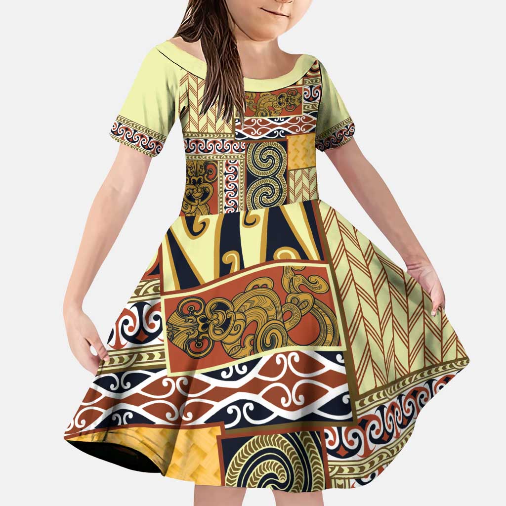 Yellow Aotearoa Kowhaiwhai Pattern Family Matching Puletasi and Hawaiian Shirt NZ Maori Quilt Style