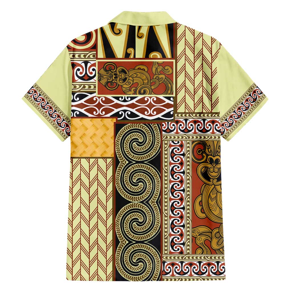 Yellow Aotearoa Kowhaiwhai Pattern Family Matching Puletasi and Hawaiian Shirt NZ Maori Quilt Style